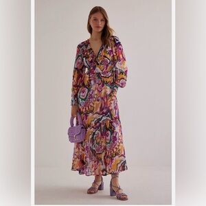Anthropologie Vibrant Long‎ Sleeve Maxi Dress